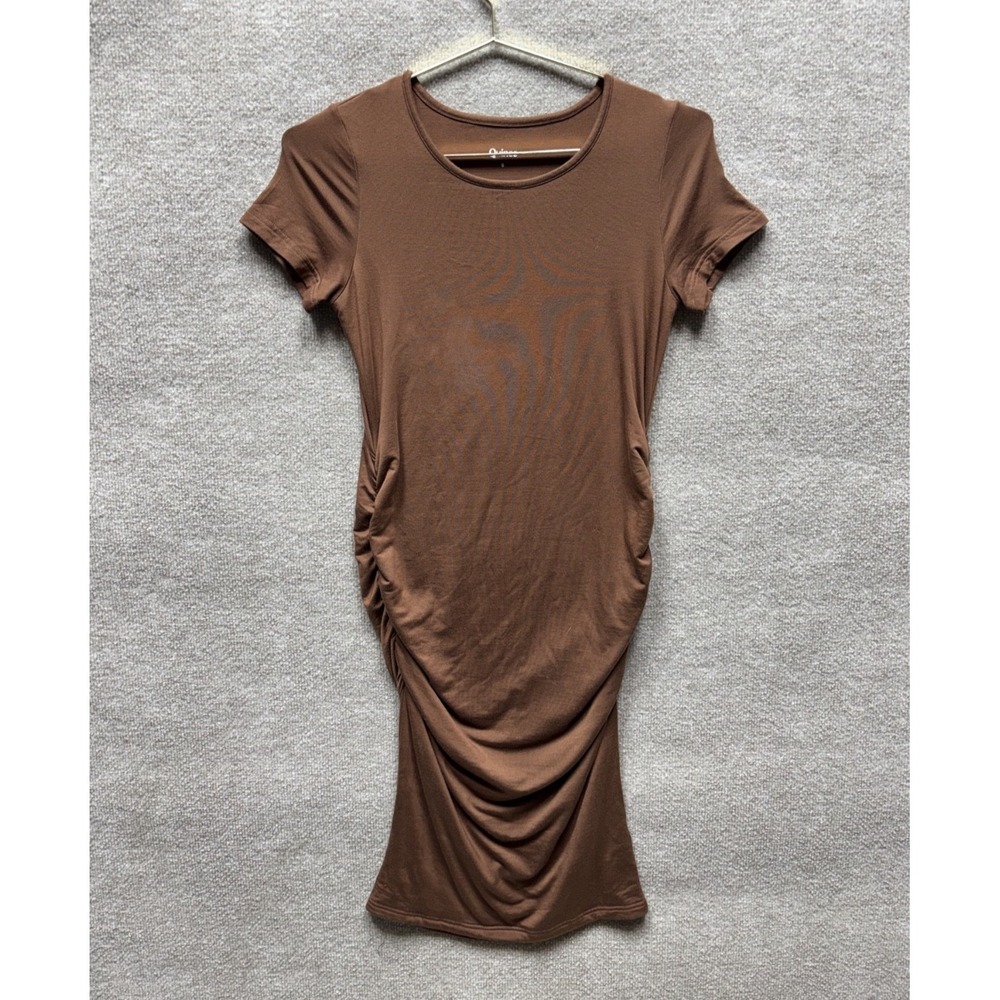 Quince Women's Maternity Tencel Jersey Ruched Shirt Dress Super Soft Brown Small